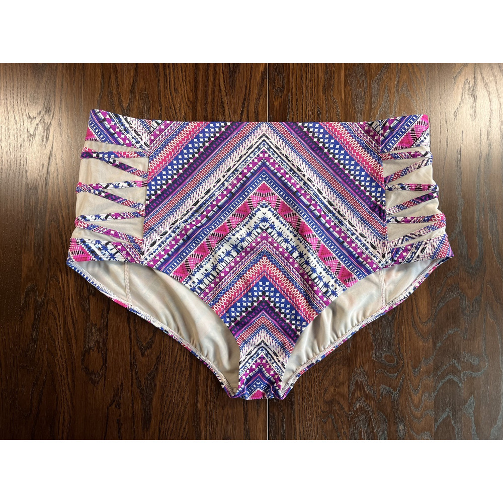 Torrid size 3 Purple Geo Lattice side high waisted swim bikini bottoms